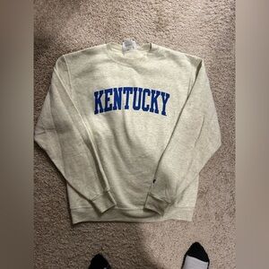 Champion Women’s Crewneck Sweater in Grey with Blue Kentucky Logo